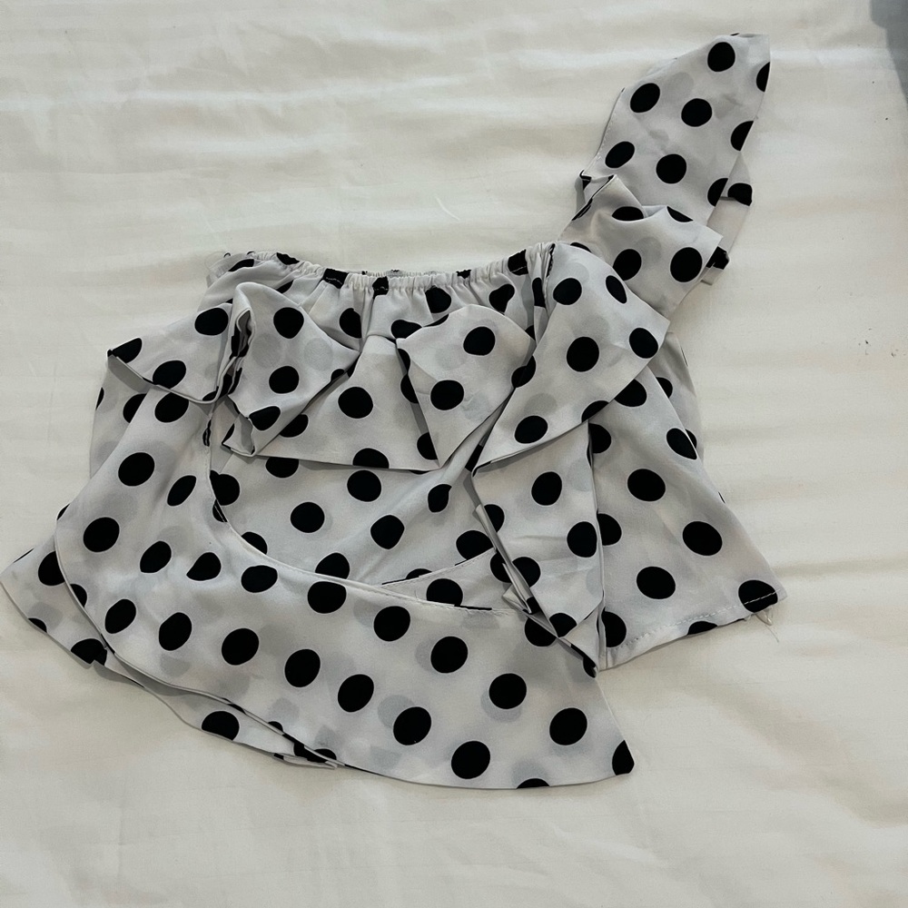 Y2K Polka Dot Off Shoulder Crop Top Size S Summer Beach Casual